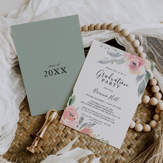 Elegant Roze Blush Floral Graduation Party Kaart