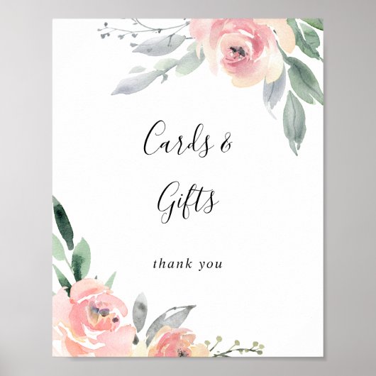 Elegant Roze Blush Floral Kaarten en Gifts Sign Poster (Voorkant)