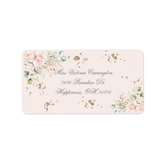 Elegant Roze Blush Floral Name Return Address Etiket (Voorkant)