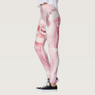 Elegant Roze Blush Floral Script Waterverven Leggings