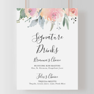 Elegant Roze Blush Floral Signature Drink Sign Poster
