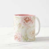 Elegant Roze Blush Floral Tweekleurige Koffiemok (Voorkant rechts)