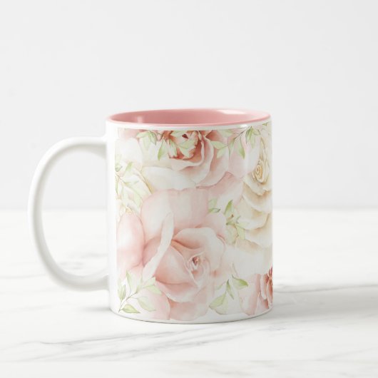 Elegant Roze Blush Floral Tweekleurige Koffiemok (Links)