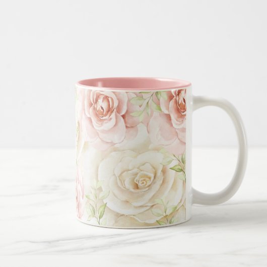 Elegant Roze Blush Floral Tweekleurige Koffiemok (Rechts)
