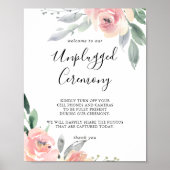 Elegant Roze Blush Floral Unplugged Ceremony Sign Poster (Voorkant)