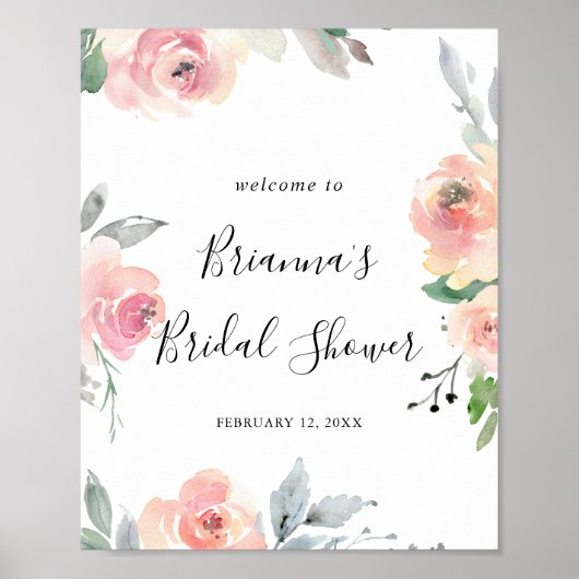 Elegant Roze Blush Floral Vrijgezellenfeest Welkom Poster (Voorkant)