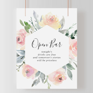 Elegant Roze Blush Floral Weddenschap Open Bar Poster