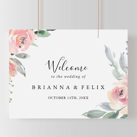 Elegant Roze Blush Floral Weddenschap Welkomstteke Poster