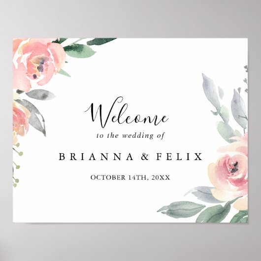 Elegant Roze Blush Floral Weddenschap Welkomstteke Poster (Voorkant)