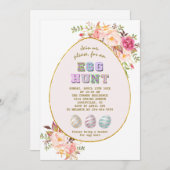 Elegant Roze Blush Flowers Gold Egg Hunt Pasen Kaart (Voorkant / Achterkant)