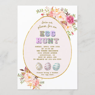 Elegant Roze Blush Flowers Gold Egg Hunt Pasen Kaart