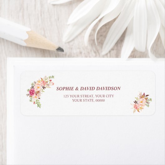 Elegant roze Blush Flowers Return Address Etiket (Insitu)
