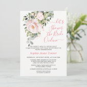 Elegant Roze Blush Flowers Virtueel Vrijgezellenfe Kaart (Staand voorkant)