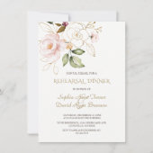 Elegant Roze Blush Gold Flowers Rehearings Dinner Kaart (Voorkant)