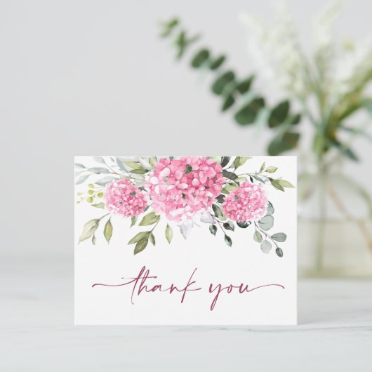 Elegant Roze Blush Hydrangea Eucalyptus Bedankt Briefkaart (Staand voorkant)
