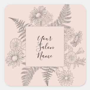 Elegant Roze Blush Line Drawn Flowers Floral Vierkante Sticker