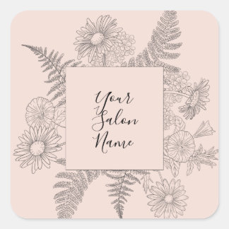 Elegant Roze Blush Line Drawn Flowers Floral Vierkante Sticker