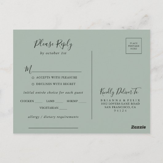 Elegant Roze Blush Menu Keuze RSVP Briefkaart (Achterkant)