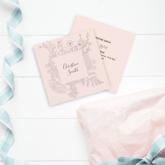 Elegant Roze Blush Minimalist Spring Floral Vierkante Visitekaartje