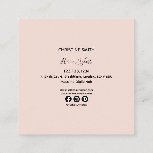 Elegant Roze Blush Minimalist Spring Floral Vierkante Visitekaartje (Achterkant)