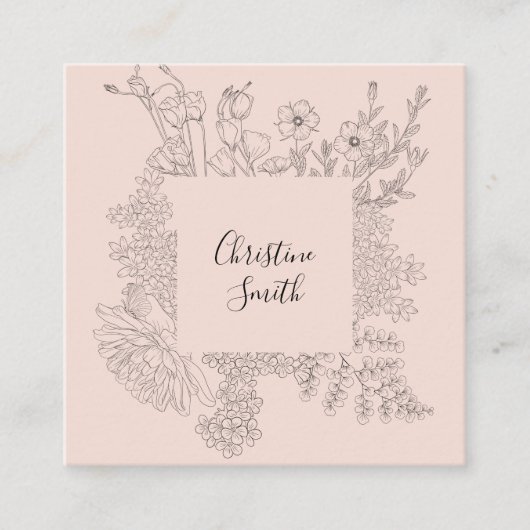 Elegant Roze Blush Minimalist Spring Floral Vierkante Visitekaartje (Voorkant)