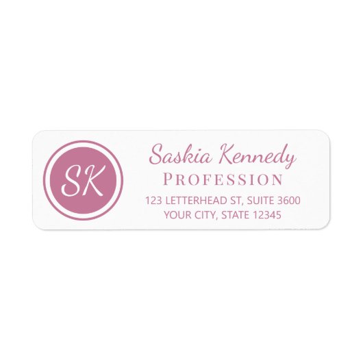 Elegant Roze Blush Monogram Return Address Label (Voorkant)