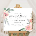 Elegant Roze Blush Rehearsal Dinner Welcome Sign Poster<br><div class="desc">Dit elegante roze,  bloedige repetitieve welkomstbord is perfect voor een moderne trouwrepetitie. Het ontwerp bevat handgetekende roze rozen en pinda's met groene en grijze bladeren,  die de natuurlijke schoonheid inspireren.</div>