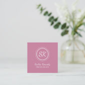 Elegant Roze Blush Script Professional Monogram Vierkante Visitekaartje (Staand voorkant)