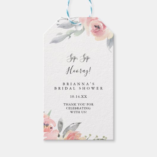 Elegant Roze Blush Sip Hooray Vrijgezellenfeest Cadeaulabel (Voorkant)