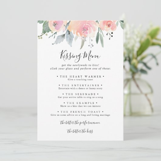 Elegant roze blush Weddenrenmenu Spel Kaart (Staand voorkant)
