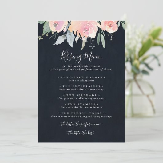 Elegant roze blush Weddenrenmenu Spel Kaart (Staand voorkant)