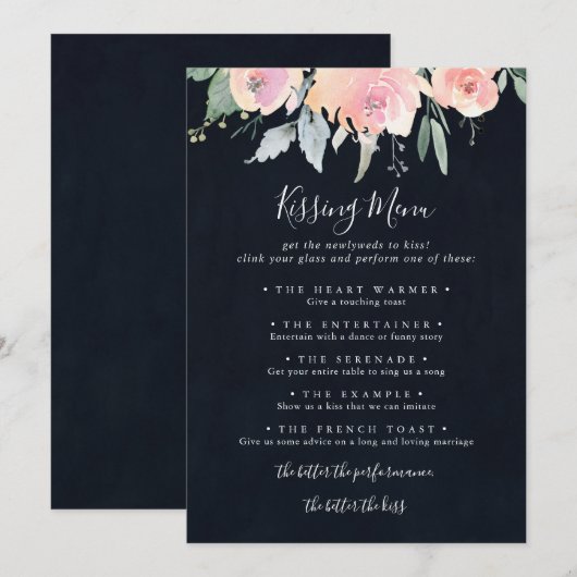 Elegant roze blush Weddenrenmenu Spel Kaart (Voorkant / Achterkant)