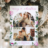 Elegant Roze Boho 2 Foto Arch Kerstmis Feestdagenkaart