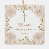 Elegant Roze Boho Bloemen Doop Ornament (Voorkant)