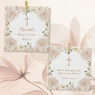 Elegant Roze Boho Bloemen Doop Ornament