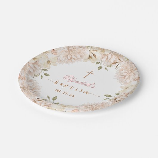 Elegant Roze Boho Bloemen Doop Papier Bord (Gekanteld)