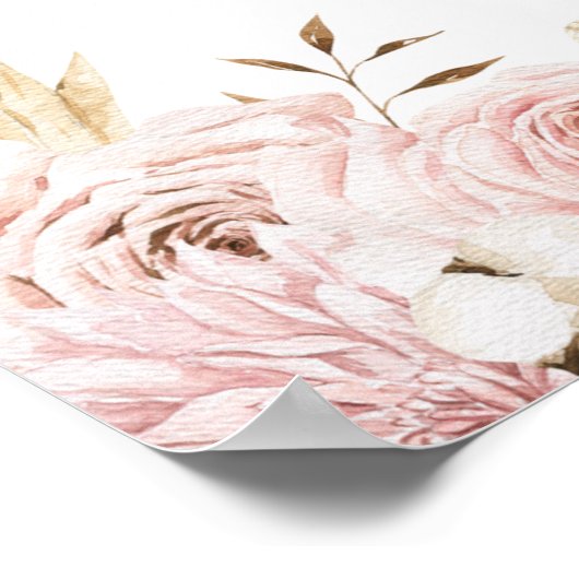 Elegant Roze Boho Bloemen Doop Poster (Hoek)