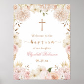 Elegant Roze Boho Bloemen Doop Poster (Voorkant)