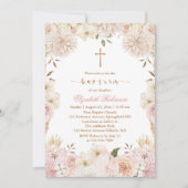 Elegant Roze Boho Bloemen Doop Uitnodiging (Voorkant)