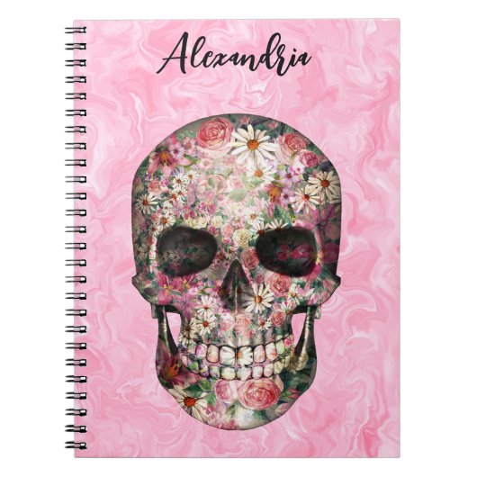Elegant Roze Boho Floral Skull Notitieboek (Voorkant)