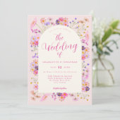 Elegant roze Boho Wildflower Wedding Kaart (Staand voorkant)