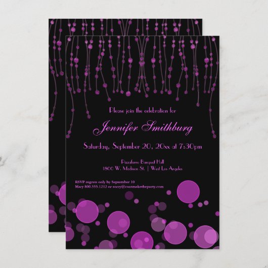 Elegant roze Bokeh Lights Birthday Party Invite Kaart (Voorkant / Achterkant)