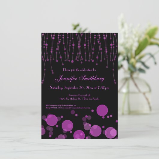 Elegant roze Bokeh Lights Birthday Party Invite Kaart (Staand voorkant)
