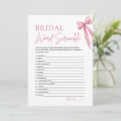 Elegant roze boog bruids woord scramble spel kaart (Staand voorkant)