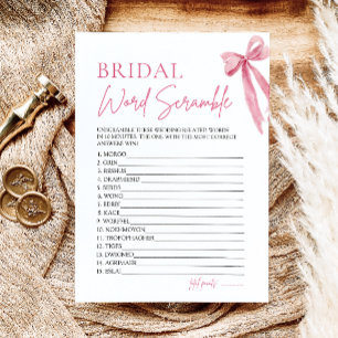 Elegant roze boog bruids woord scramble spel kaart