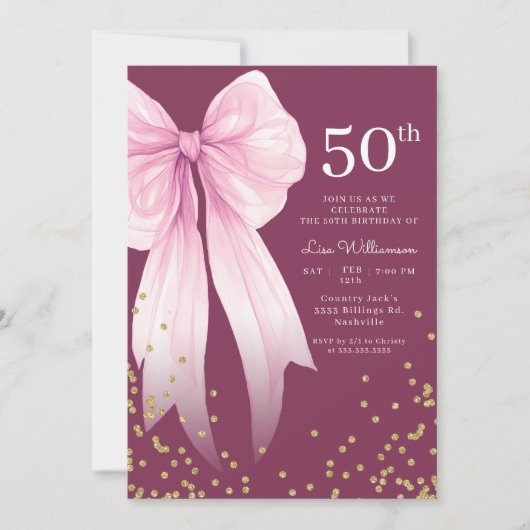 Elegant roze boog en goud 50ste verjaardagsfeest kaart (Voorkant)