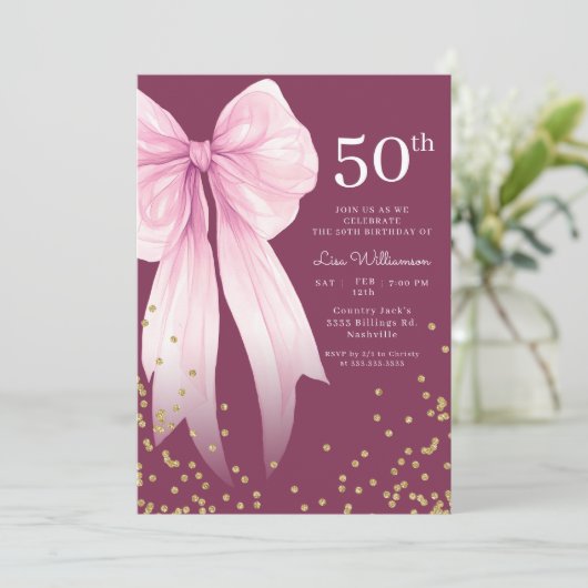 Elegant roze boog en goud 50ste verjaardagsfeest kaart (Staand voorkant)