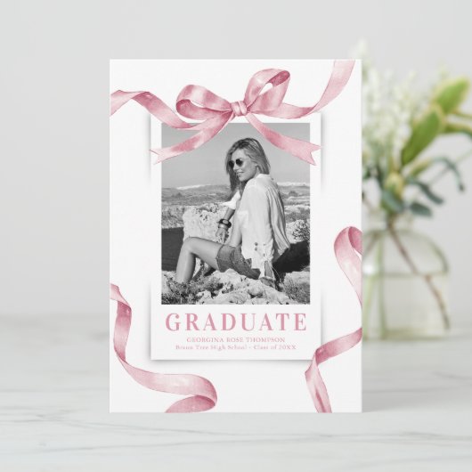 Elegant roze boog foto Afstuderen Aankondiging (Staand voorkant)