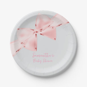 Elegant Roze Boog Meisje Baby shower 17,8 cm Papieren Bordje