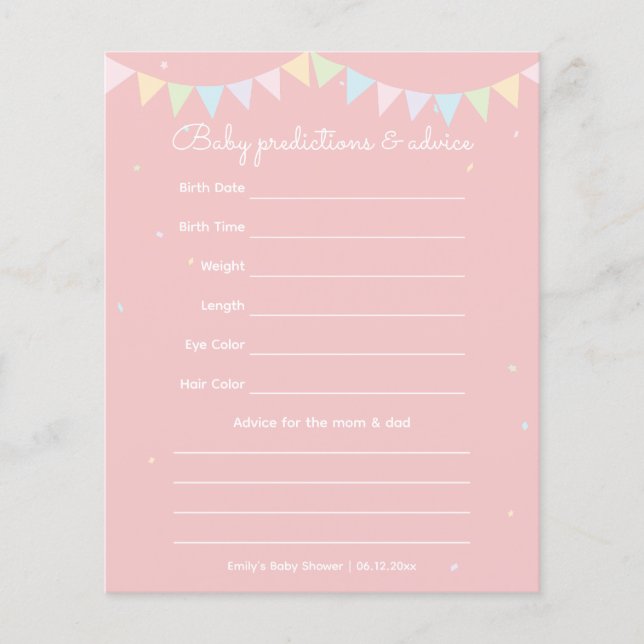 Elegant roze boog meisje Baby shower gissen spel (Voorkant)